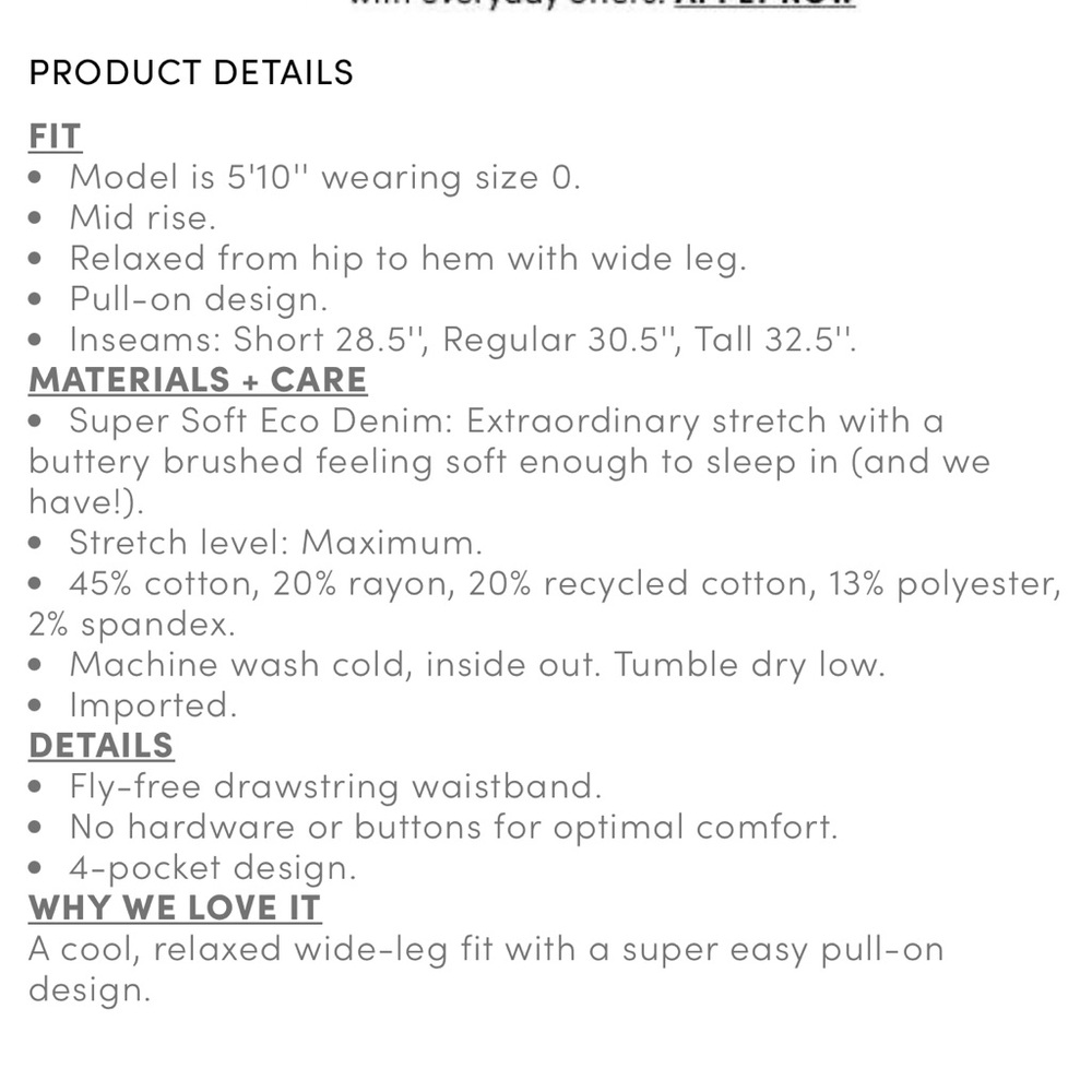Blue Super Soft Drawstring Wide Leg Jeans. Size 1S (short 14/16) - Picture 4 of 4